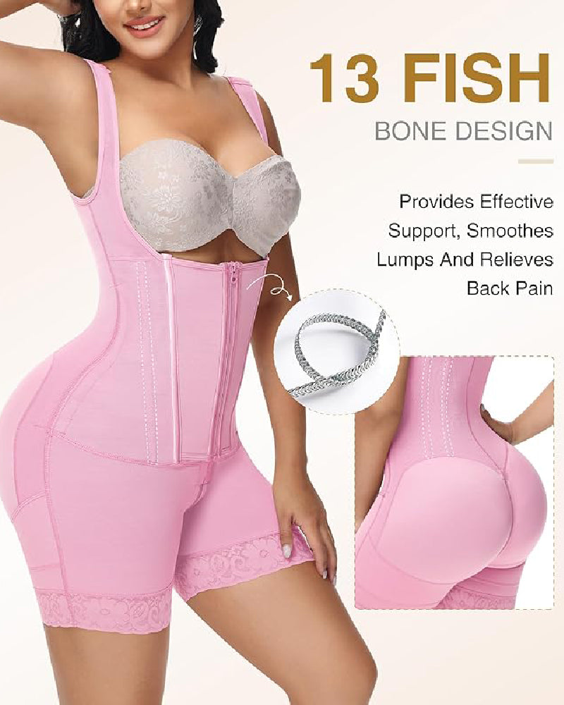 Faja Body con Cremallera Frontal y Pierna Media – Alta Compresión