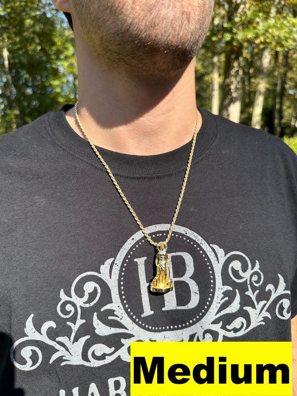 Saint Lazarus Plain San Lazaro Pendant - 14k Gold Vermeil 925 Silver - 3 Sizes 1.25"-2.5"
