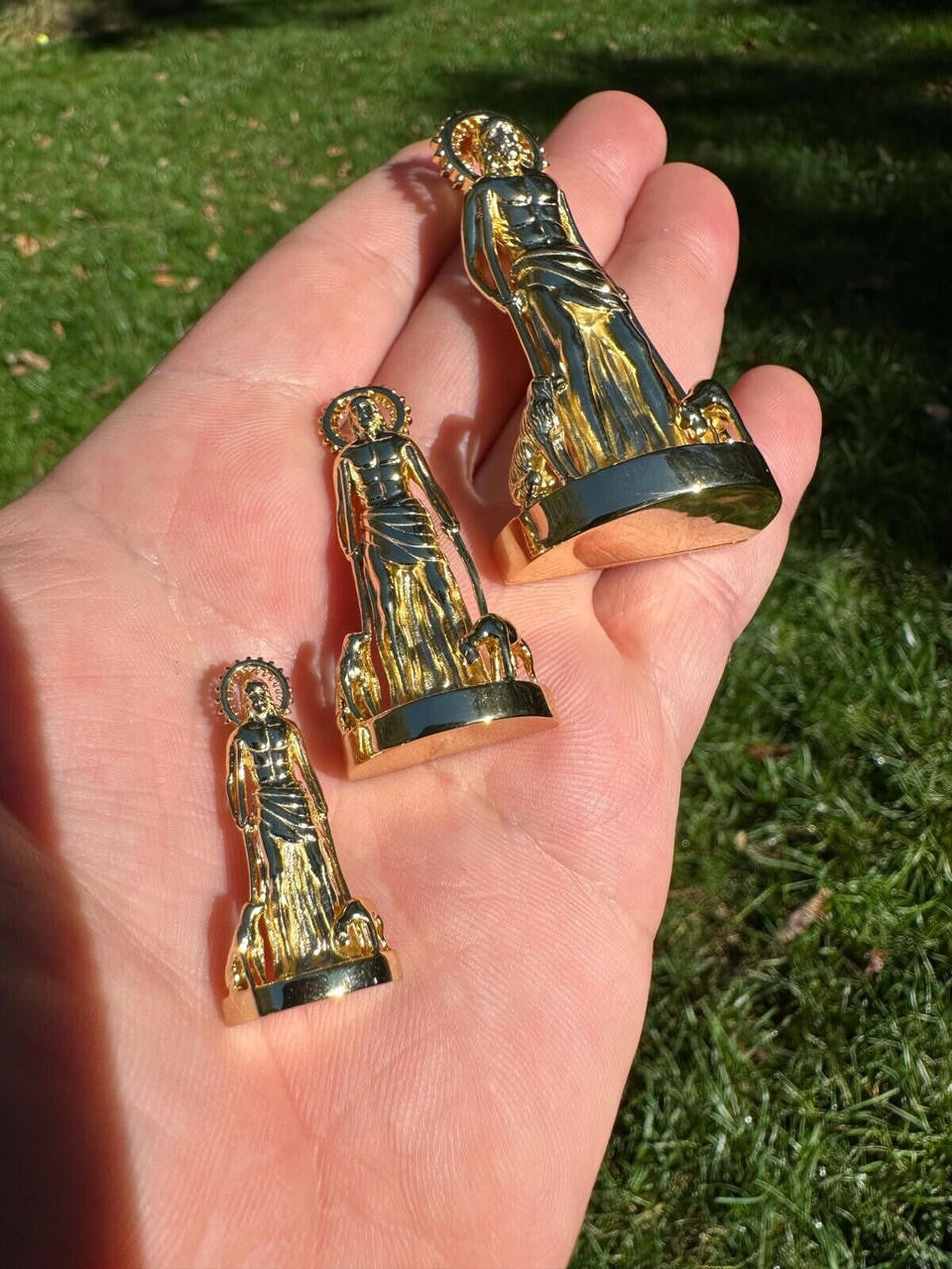 Saint Lazarus Plain San Lazaro Pendant - 14k Gold Vermeil 925 Silver - 3 Sizes 1.25"-2.5"