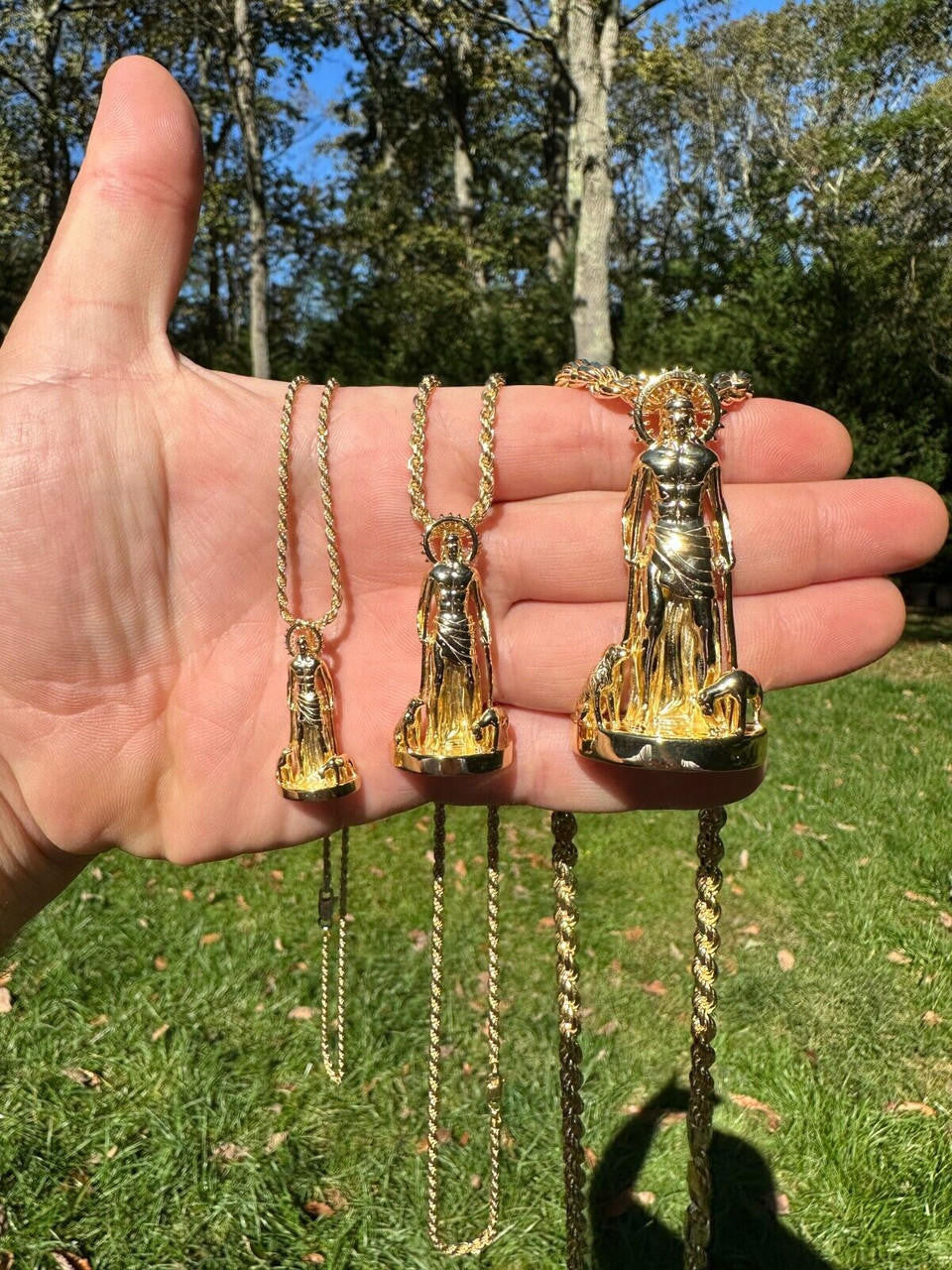 Saint Lazarus Plain San Lazaro Pendant - 14k Gold Vermeil 925 Silver - 3 Sizes 1.25"-2.5"