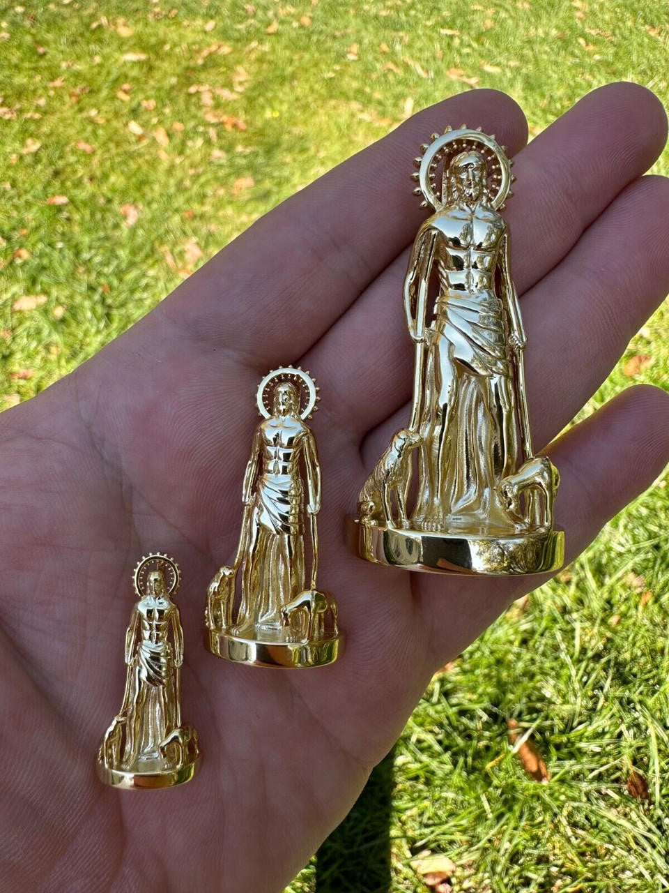 Saint Lazarus Plain San Lazaro Pendant - 14k Gold Vermeil 925 Silver - 3 Sizes 1.25"-2.5"