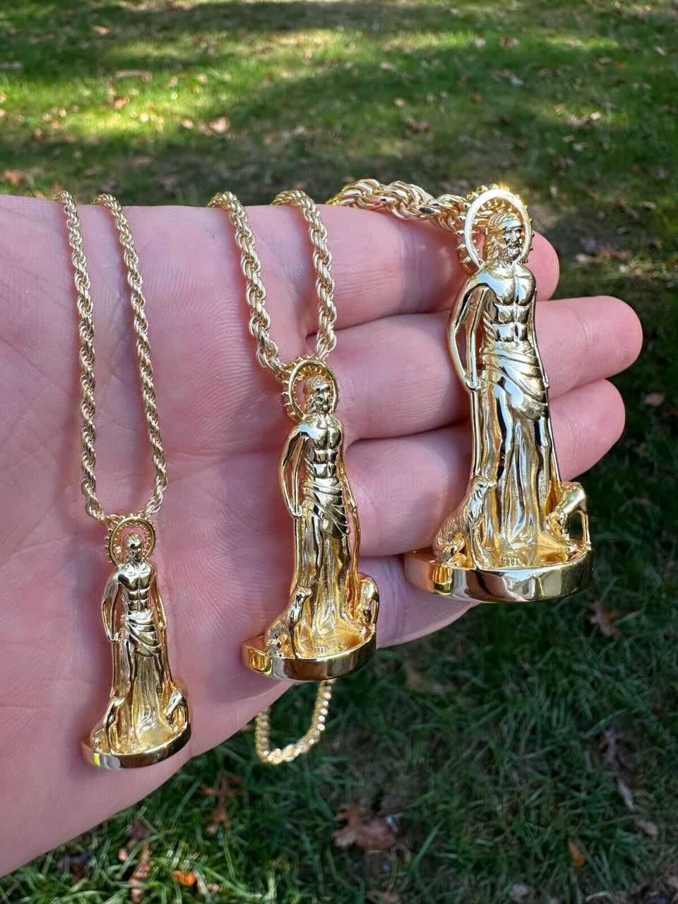 Saint Lazarus Plain San Lazaro Pendant - 14k Gold Vermeil 925 Silver - 3 Sizes 1.25"-2.5"