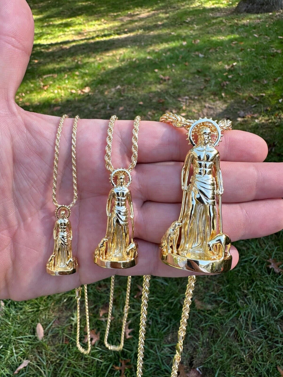 Saint Lazarus Plain San Lazaro Pendant - 14k Gold Vermeil 925 Silver - 3 Sizes 1.25"-2.5"