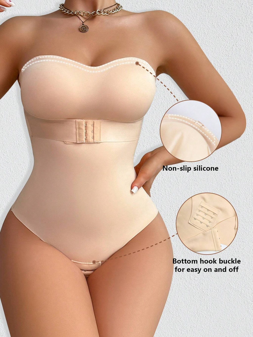 Body Faja Sin Tirantes Sin Costuras con Corte Tanga