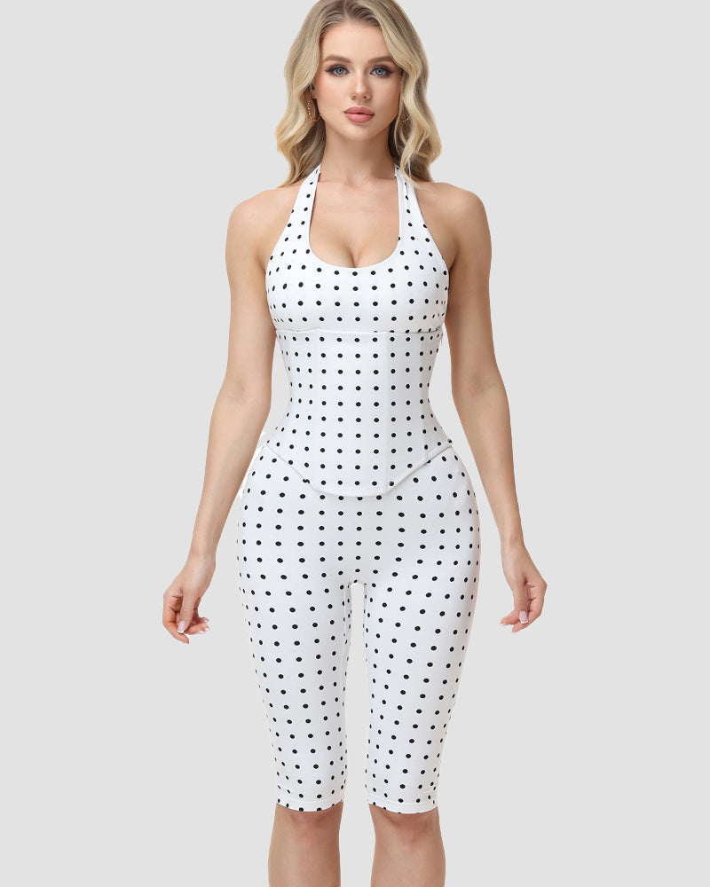 Conjunto Mono Capri de Lunares con Corsé Moldeador – Efecto Reloj de Arena