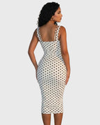 Vestido Midi de Lunares Ajustado con Escote de Pico