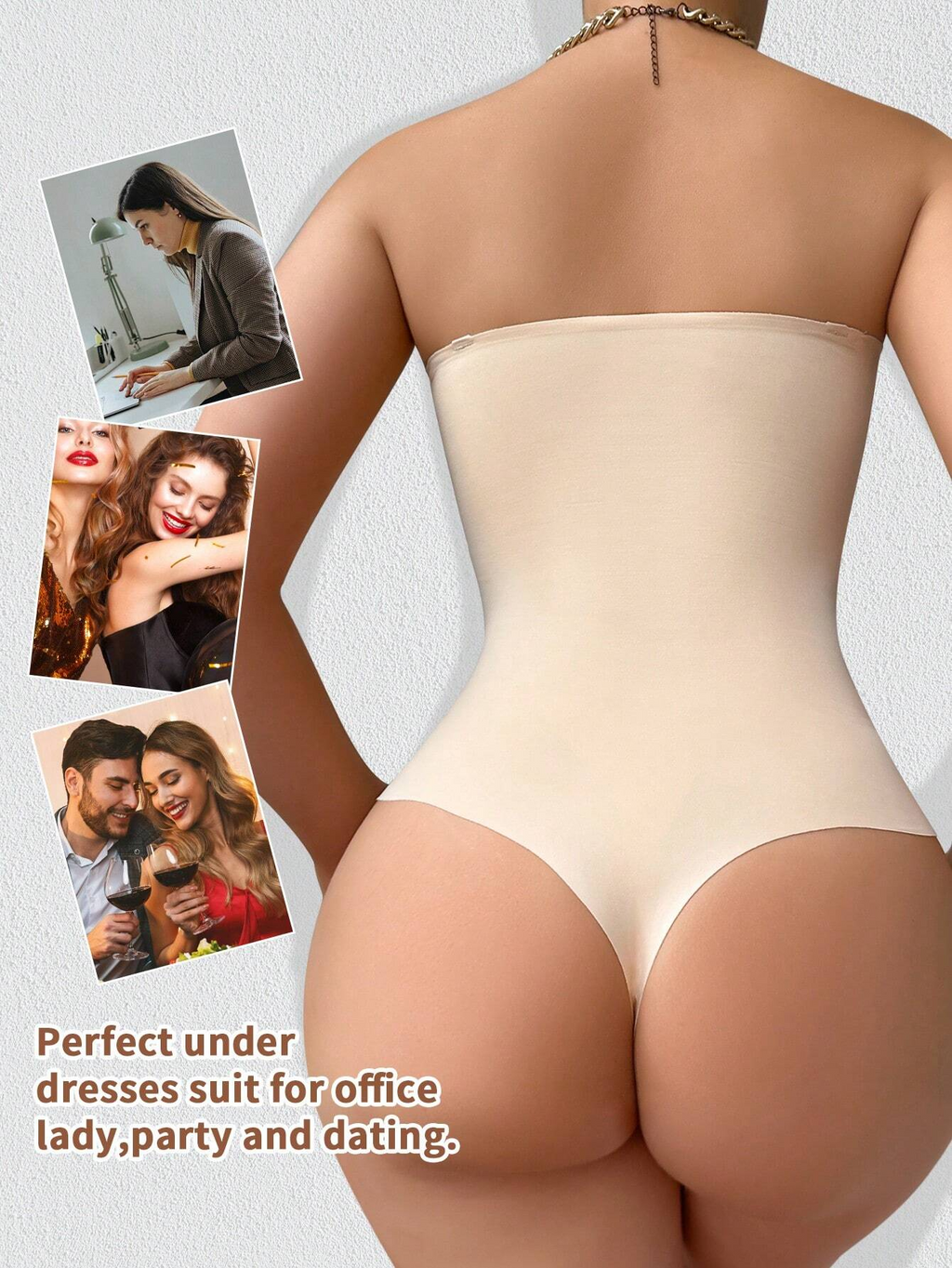 Body Faja Sin Tirantes Sin Costuras con Corte Tanga