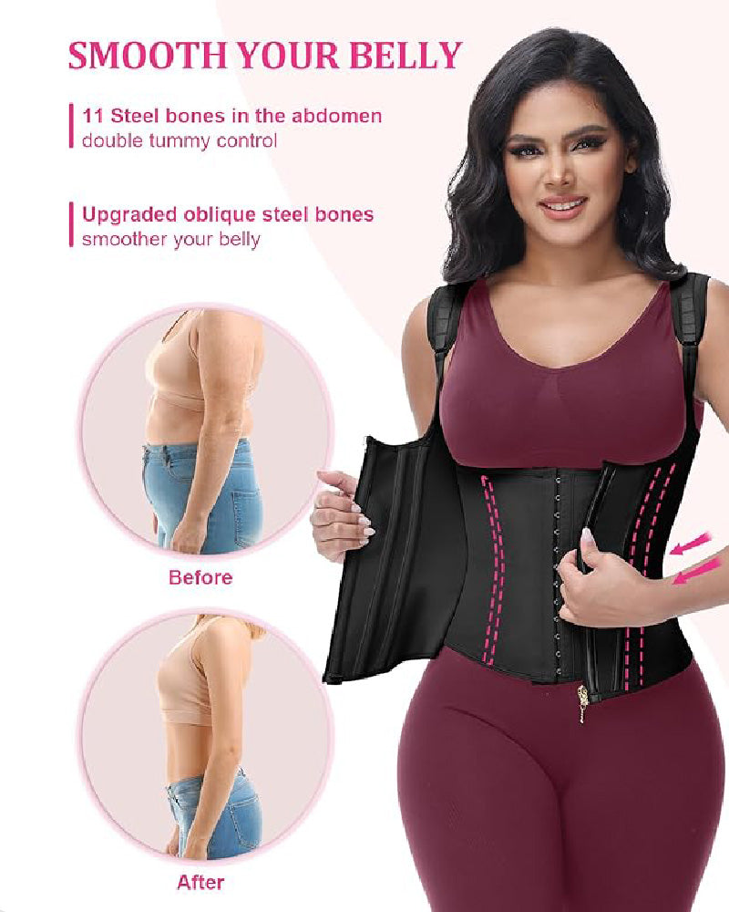 Faja Chaleco Reductora con Varillas de Acero y Tirantes Regulables