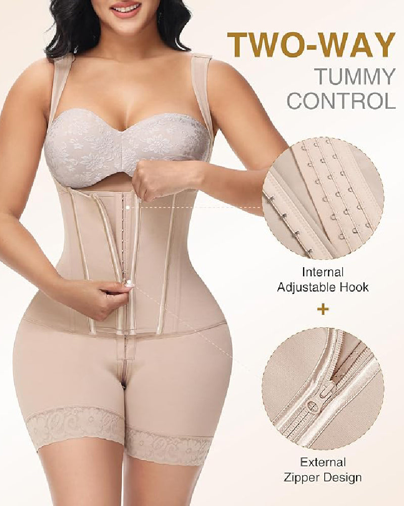 Faja Body con Cremallera Frontal y Pierna Media – Alta Compresión