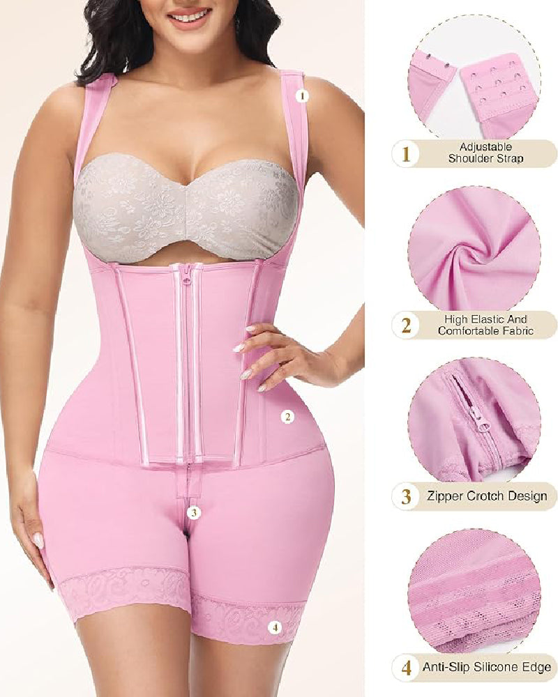 Faja Body con Cremallera Frontal y Pierna Media – Alta Compresión