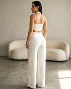 Conjunto Dos Piezas Top Halter Trenzado y Pantalón de Campana