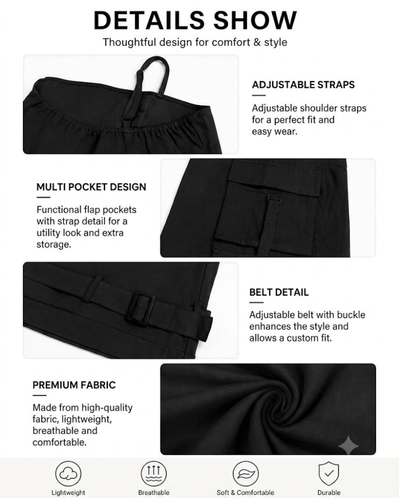 Mono Cargo Ancho con Bolsillos y Tirantes Regulables