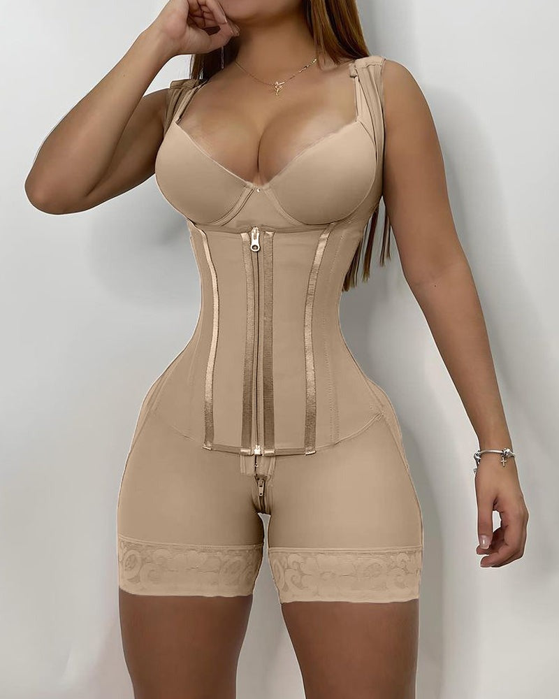 Faja Body con Cremallera Frontal y Pierna Media – Alta Compresión