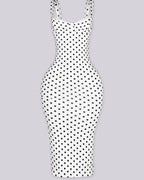 Vestido Midi de Lunares Ajustado con Escote de Pico