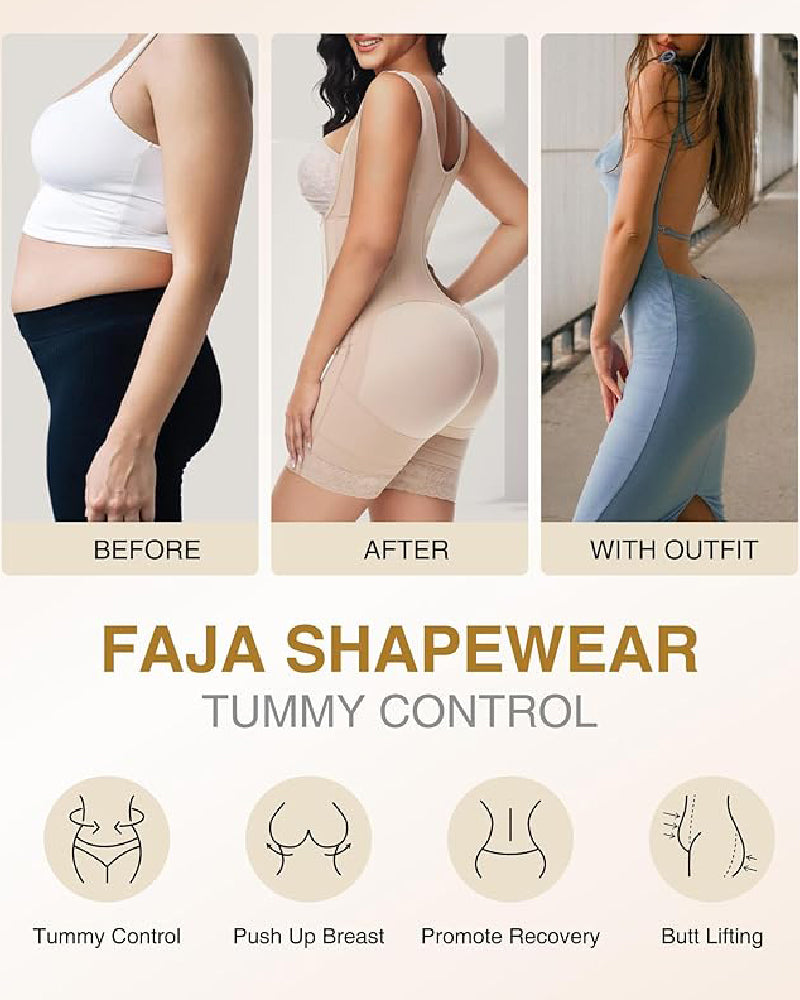 Faja Body con Cremallera Frontal y Pierna Media – Alta Compresión