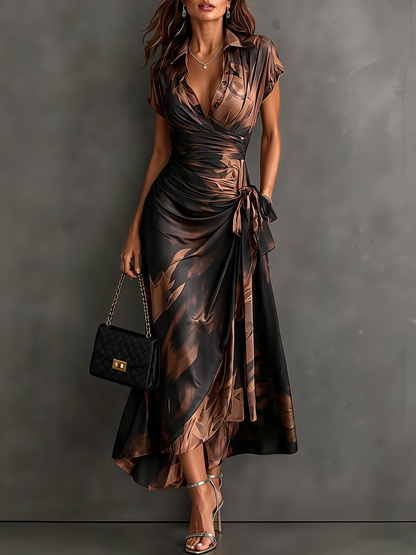 Vestido midi cruzado con estampado abstracto en rojo y negro