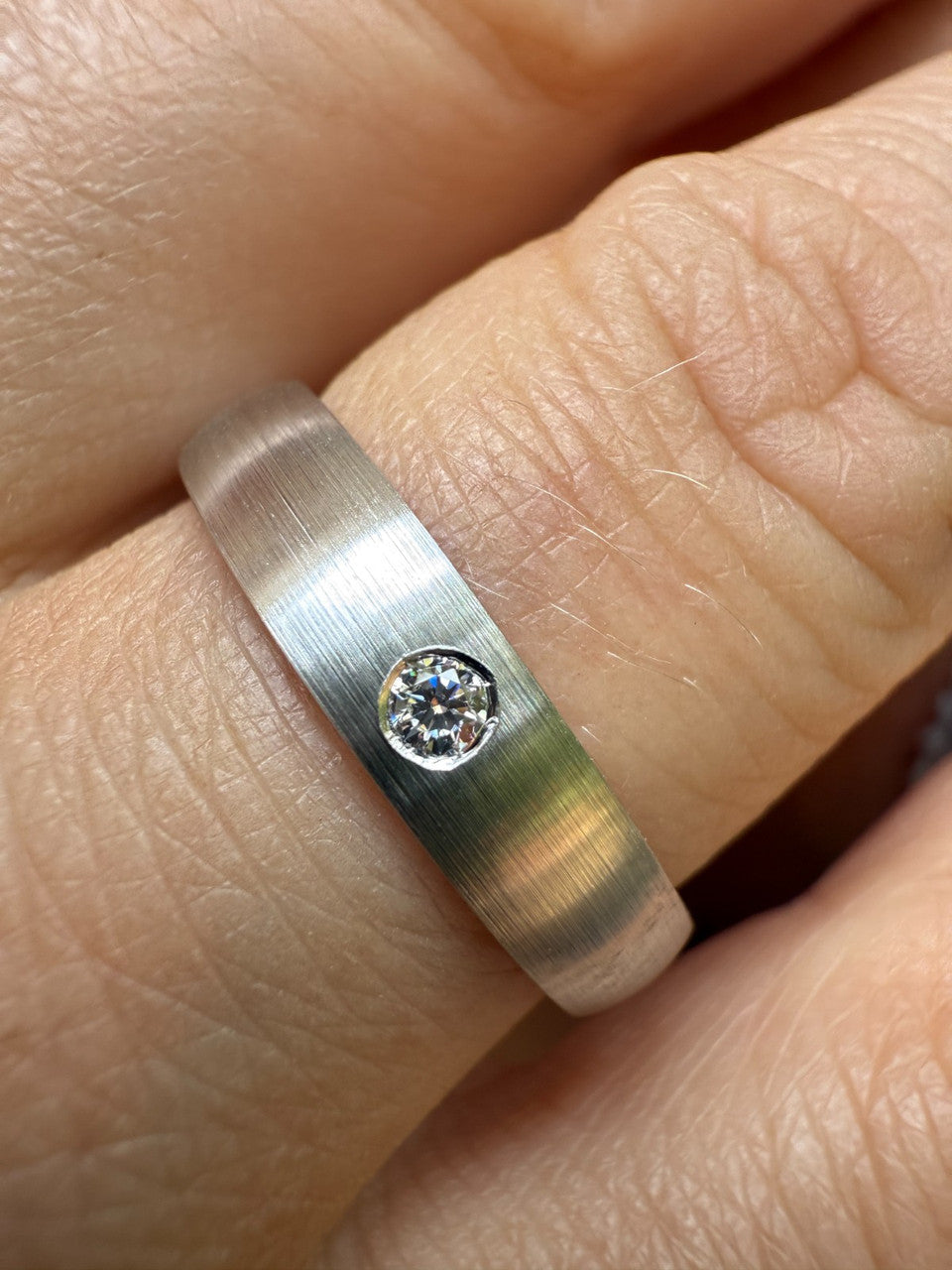 MOISSANITE Solitaire Matte Wedding Band Ring - 925 Silver