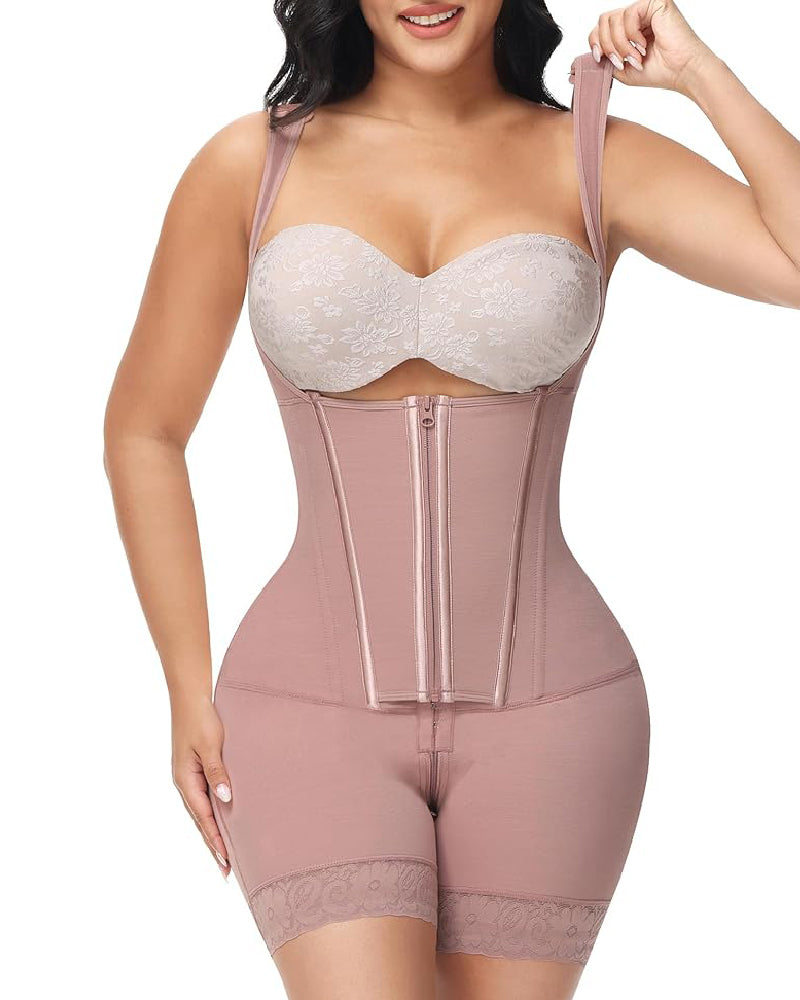 Faja Body con Cremallera Frontal y Pierna Media – Alta Compresión