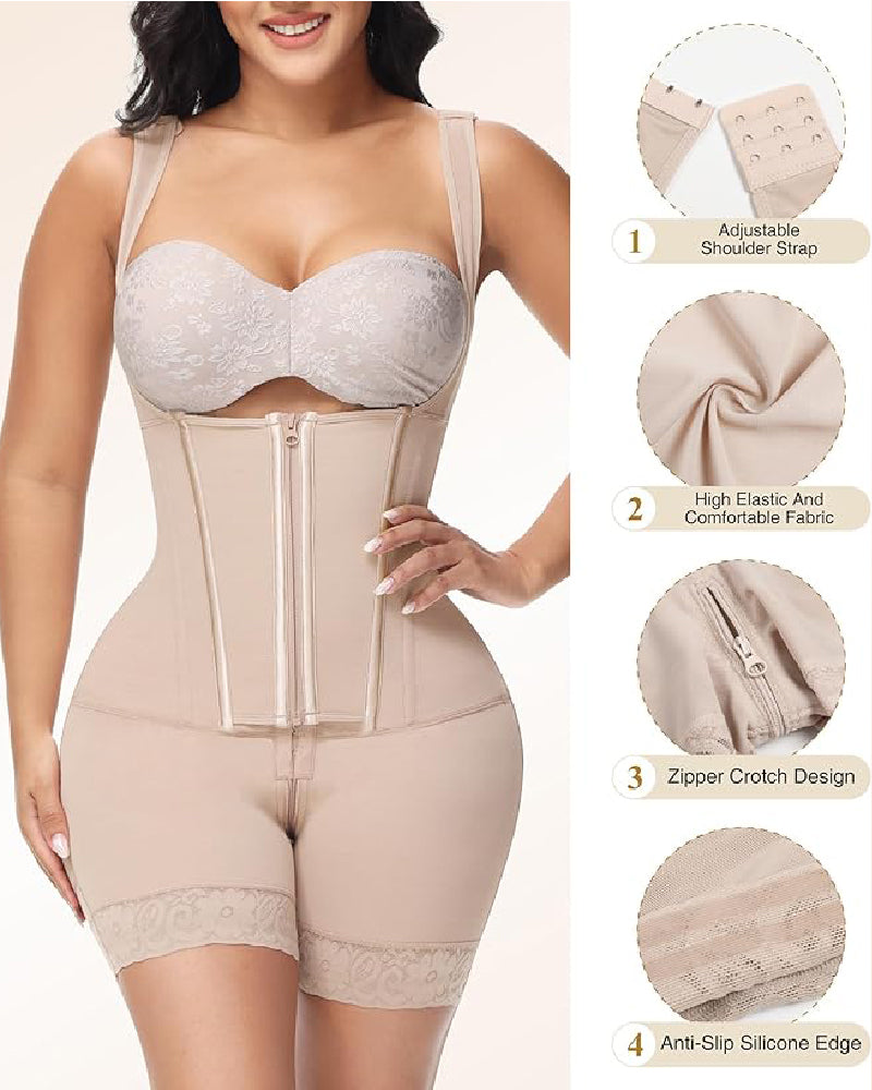 Faja Body con Cremallera Frontal y Pierna Media – Alta Compresión