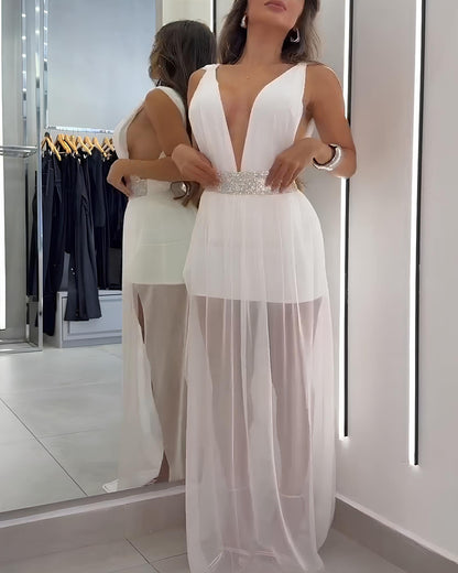 Vestido de Playa Costa Blanca – Escote en V con Abertura