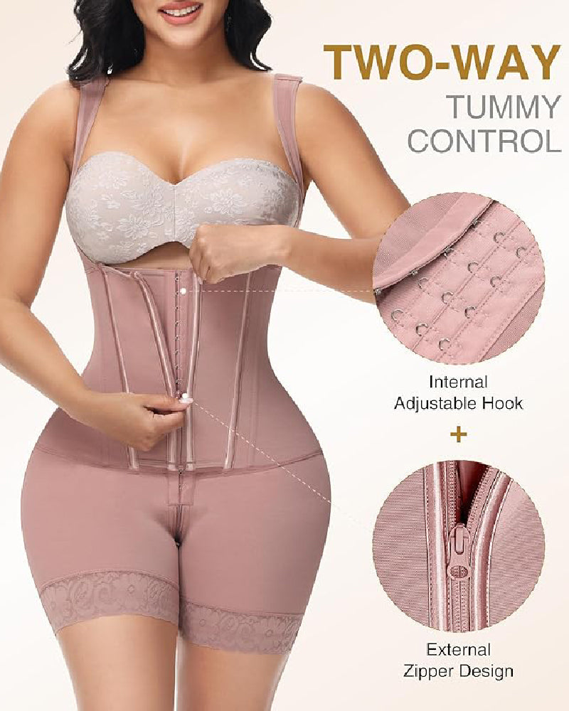 Faja Body con Cremallera Frontal y Pierna Media – Alta Compresión