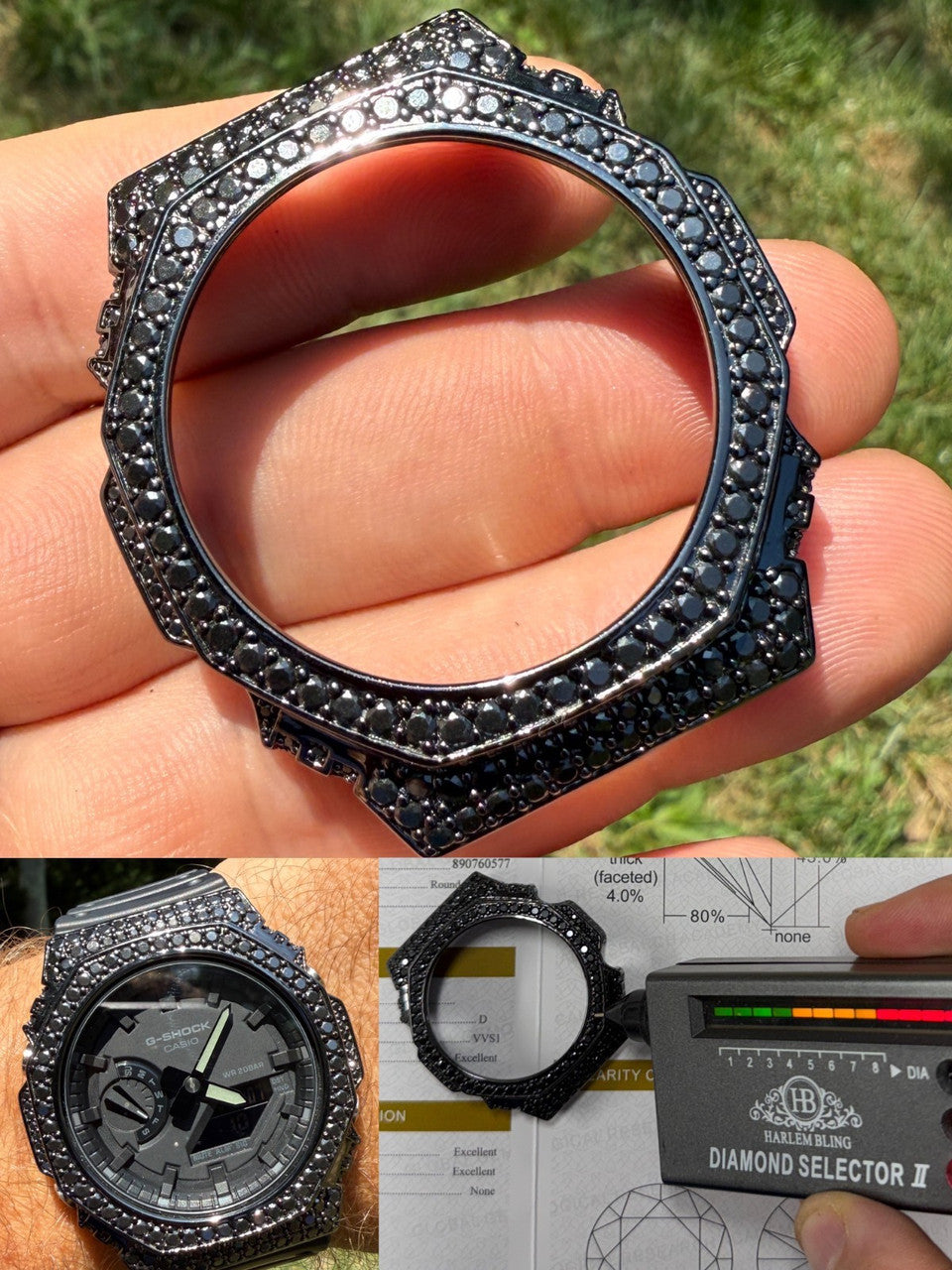 BLACK MOISSANITE Real 925 Silver Iced BEZEL Kit For Casio G Shock GA-2100 Watch
