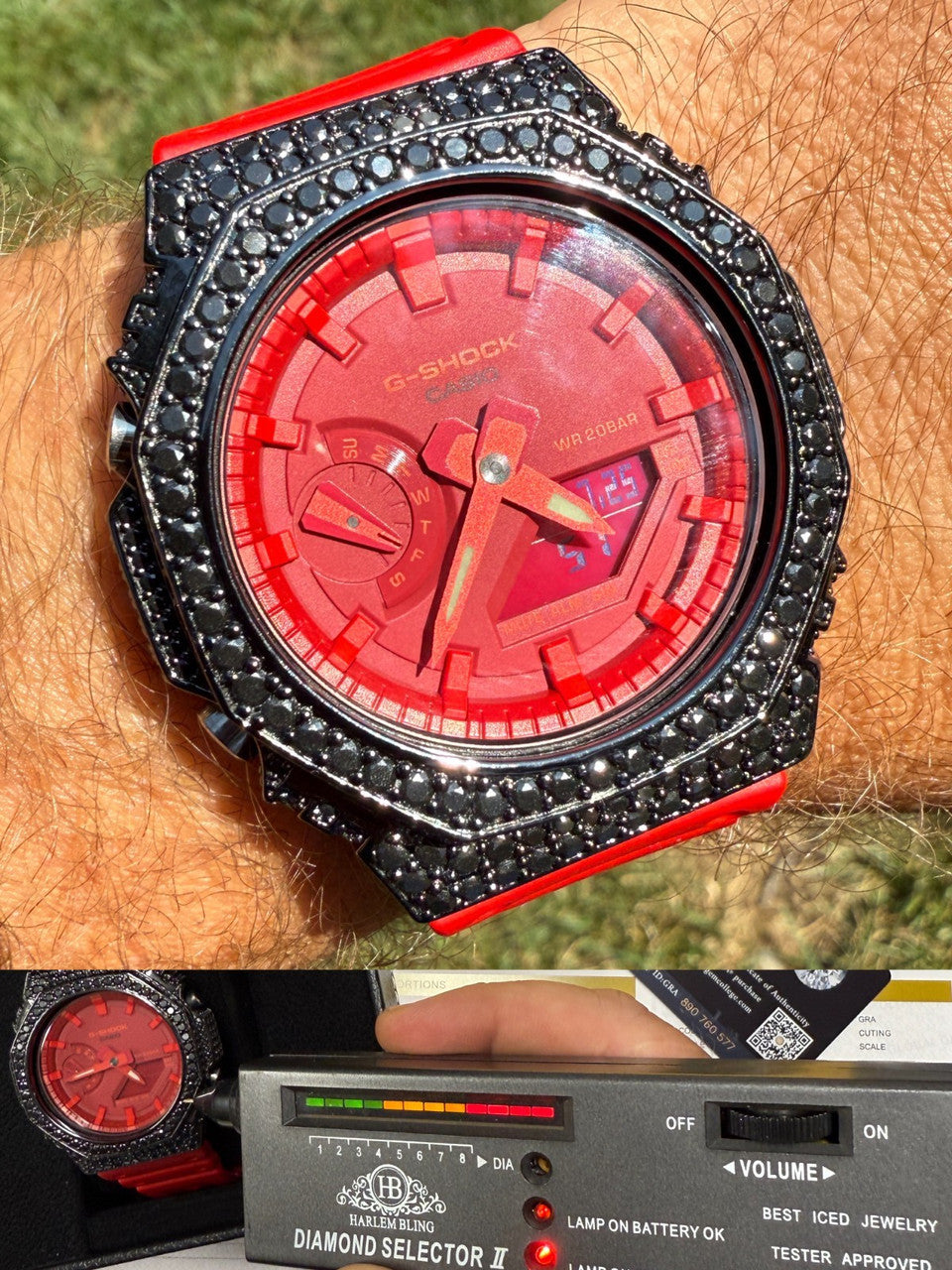 BLACK MOISSANITE Real 925 Silver Iced Red Casio G Shock GA2100 Hip Hop Watch