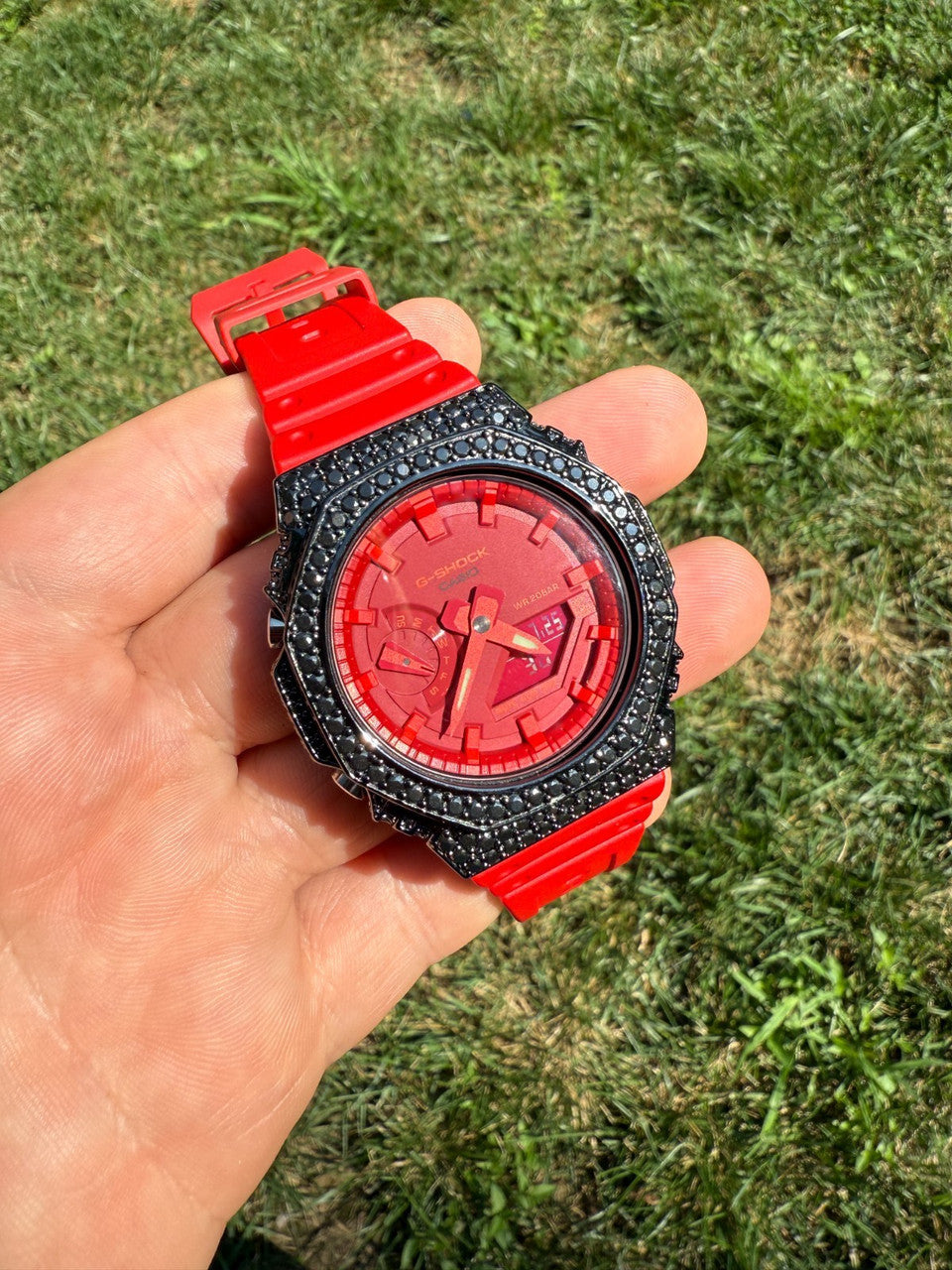 BLACK MOISSANITE Real 925 Silver Iced Red Casio G Shock GA2100 Hip Hop Watch