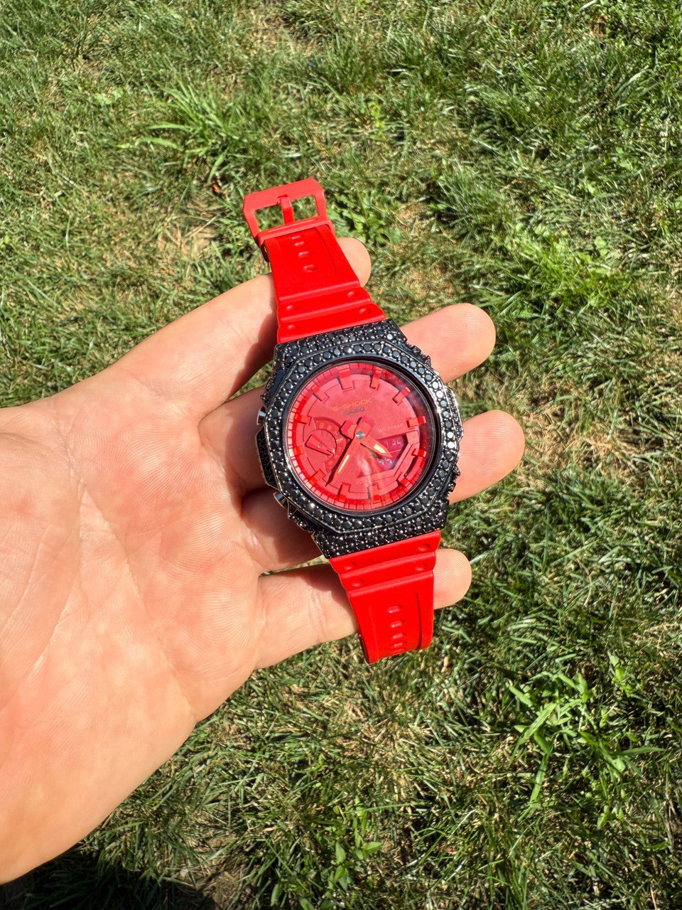 BLACK MOISSANITE Real 925 Silver Iced Red Casio G Shock GA2100 Hip Hop Watch