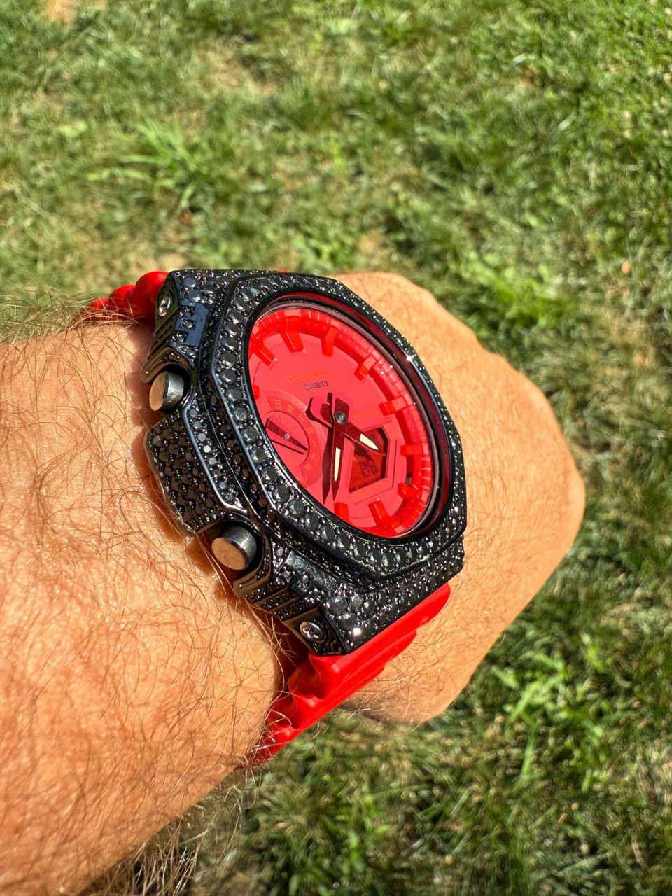 BLACK MOISSANITE Real 925 Silver Iced Red Casio G Shock GA2100 Hip Hop Watch