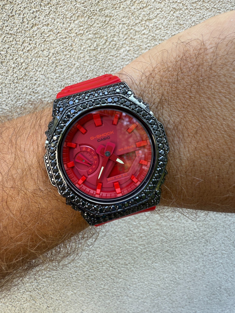 BLACK MOISSANITE Real 925 Silver Iced Red Casio G Shock GA2100 Hip Hop Watch