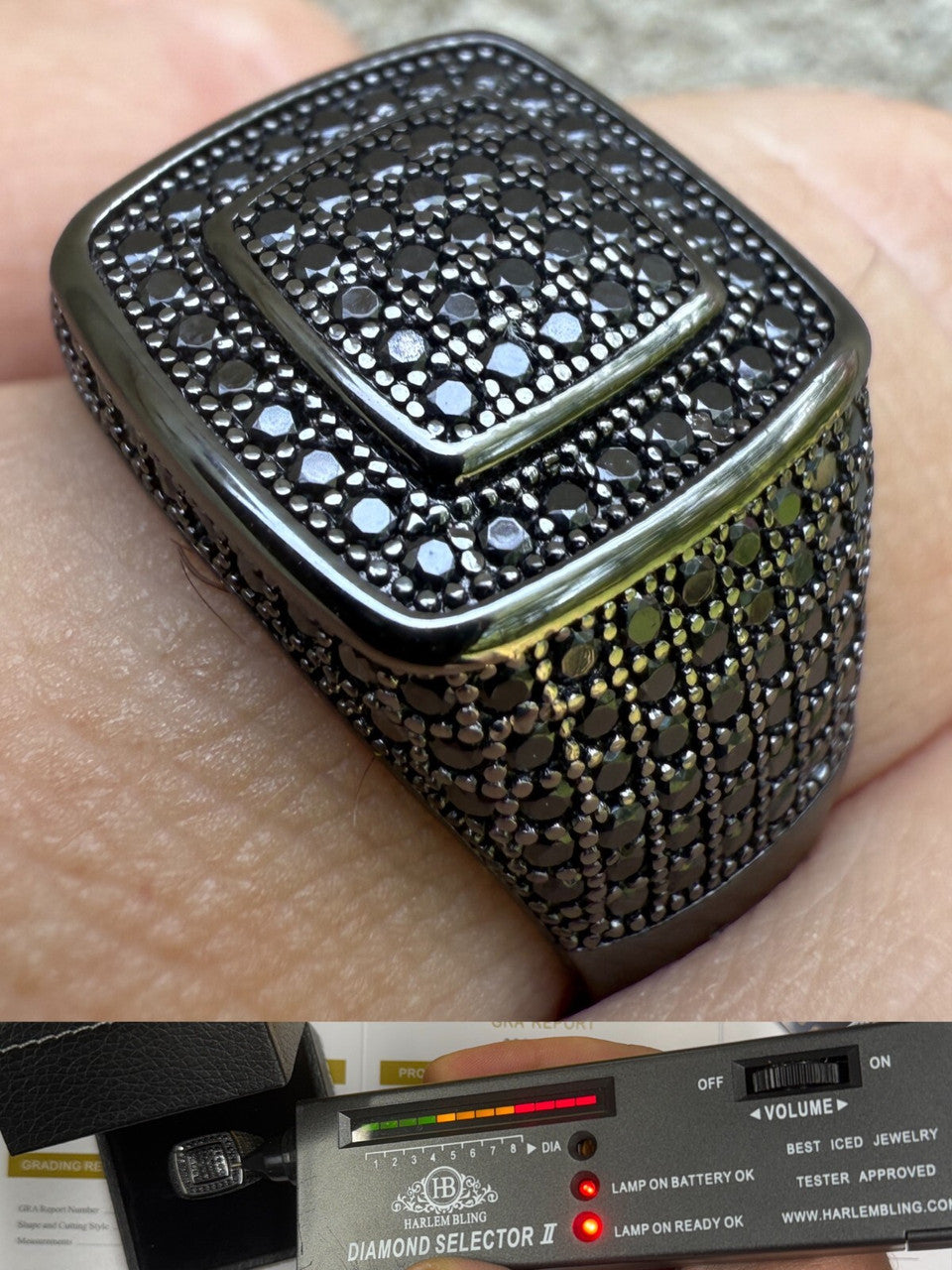 Black MOISSANITE Everyday Classic Square Ring - Black Rhodium Over 925 Silver