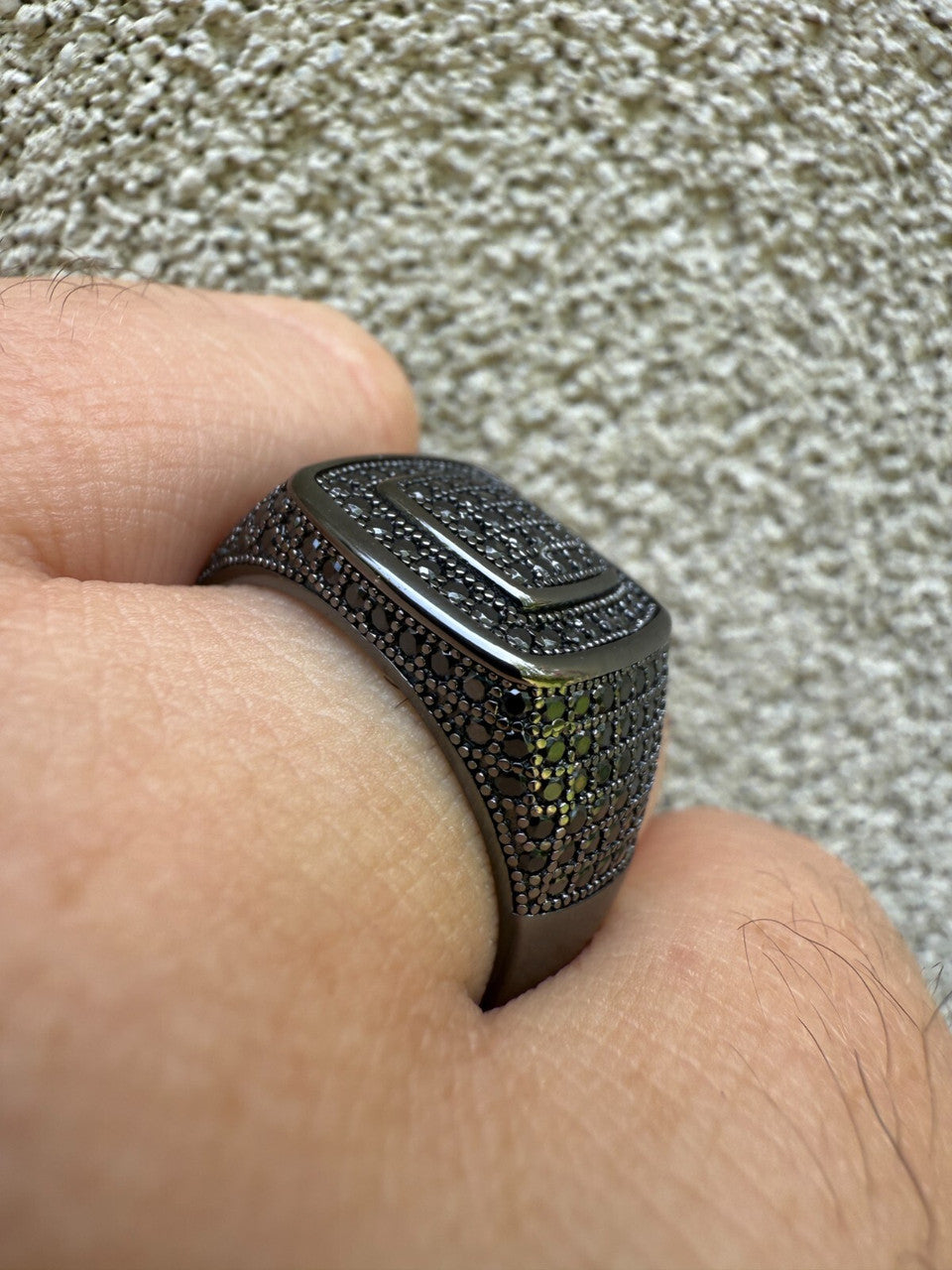 Black MOISSANITE Everyday Classic Square Ring - Black Rhodium Over 925 Silver
