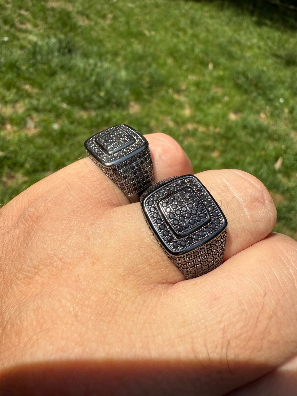 Black MOISSANITE Everyday Classic Square Ring - Black Rhodium Over 925 Silver