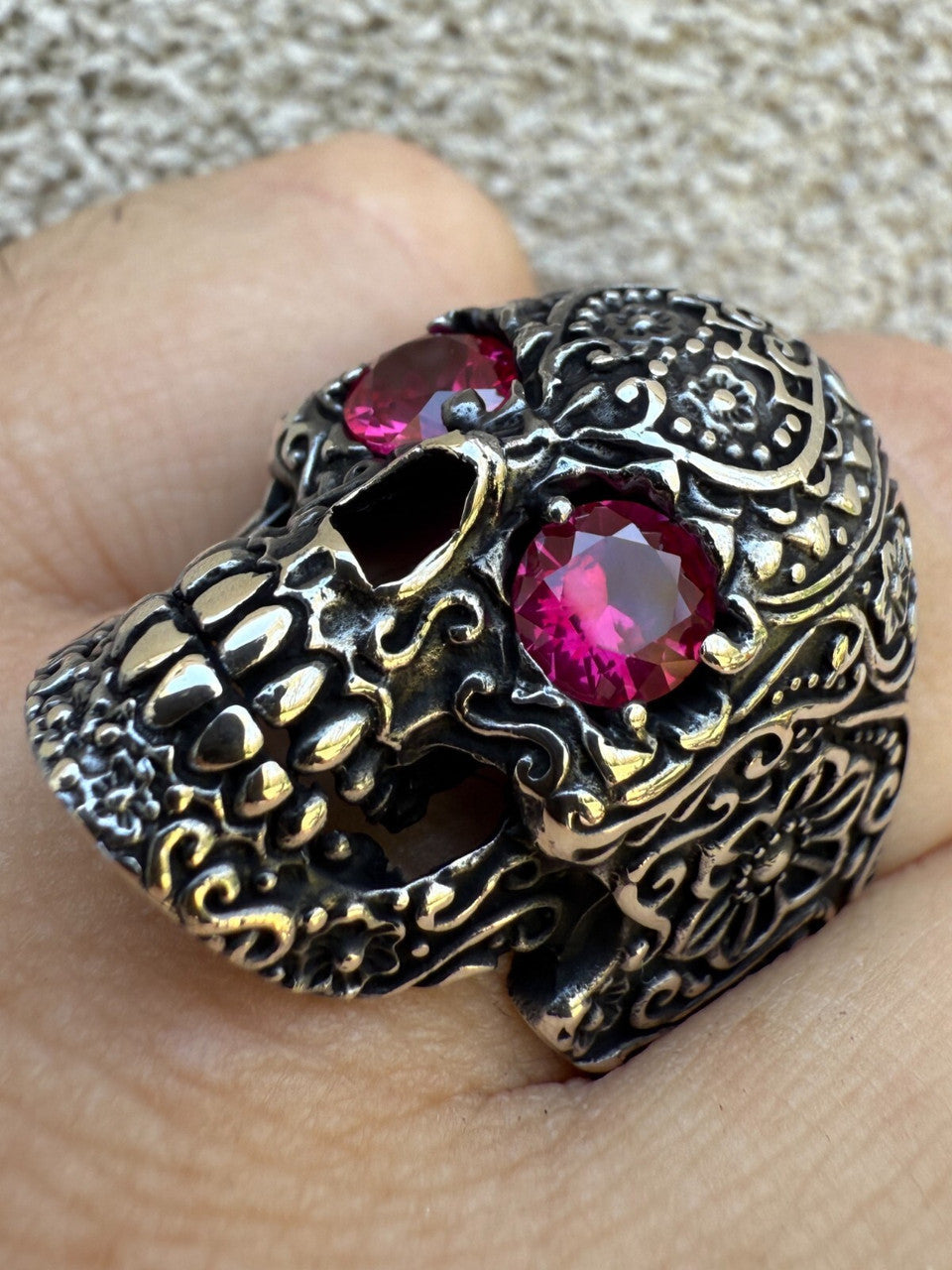 Sugar Skull & Roses Ring - 925 Silver Oxidized
