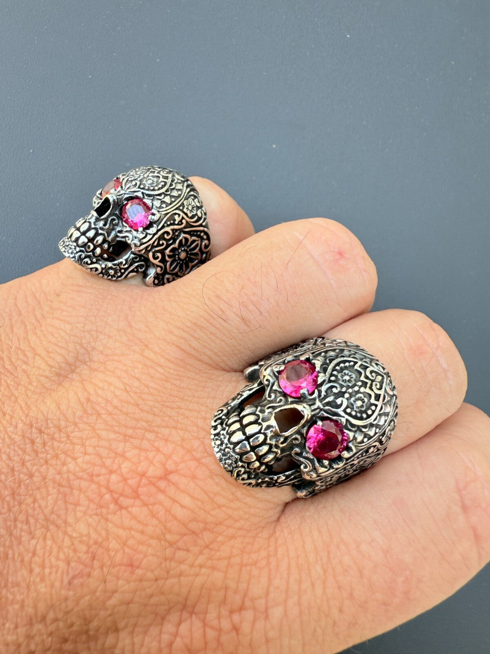 Sugar Skull & Roses Ring - 925 Silver Oxidized