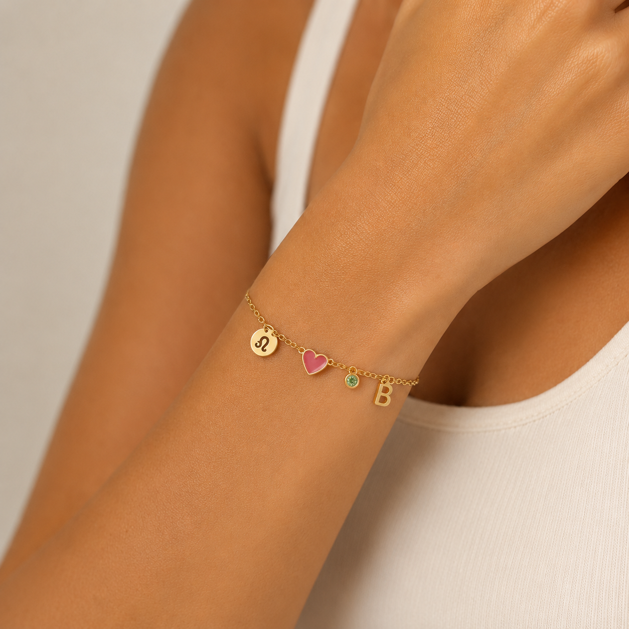 Collar Personalizado con Inicial, Piedra de Nacimiento y Signo del Zodiaco