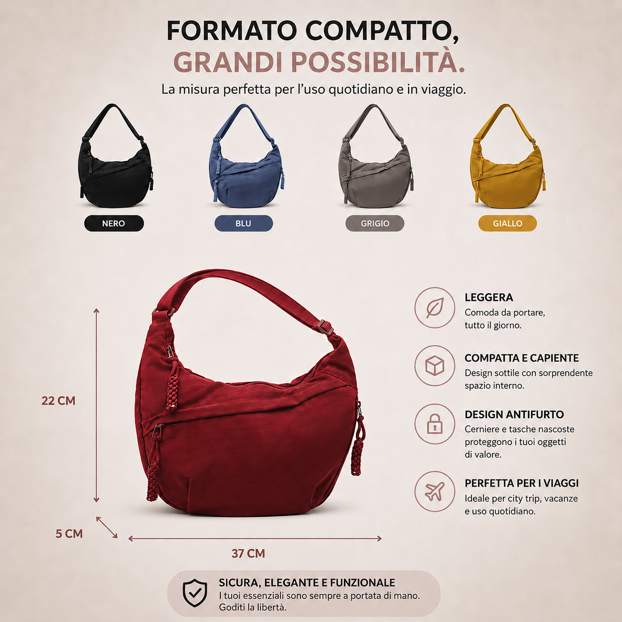 rosa | bolso de hombro burdeos