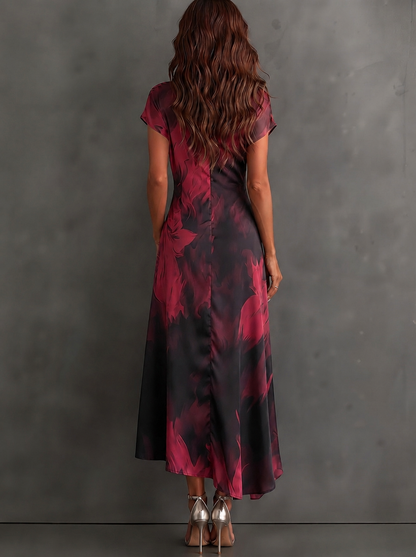 Vestido midi cruzado con estampado abstracto en rojo y negro
