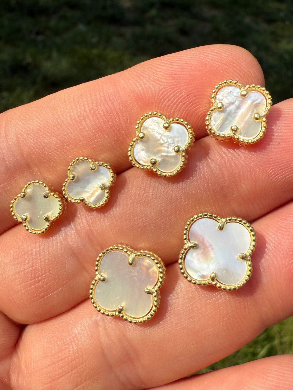 Mother Of Pearl Clover Earrings - 14k Gold Vermeil 925 Silver - 8mm-12mm