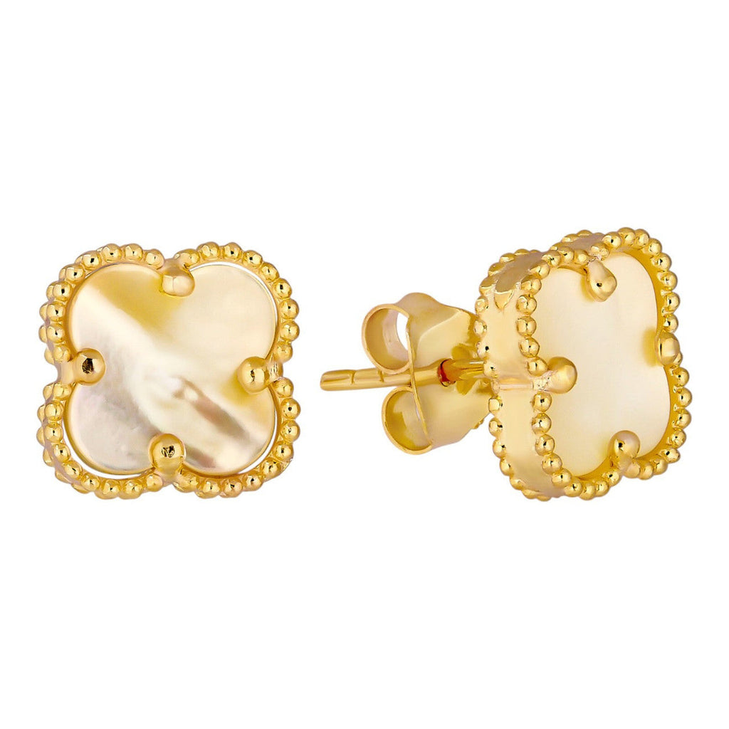 Mother Of Pearl Clover Earrings - 14k Gold Vermeil 925 Silver - 8mm-12mm