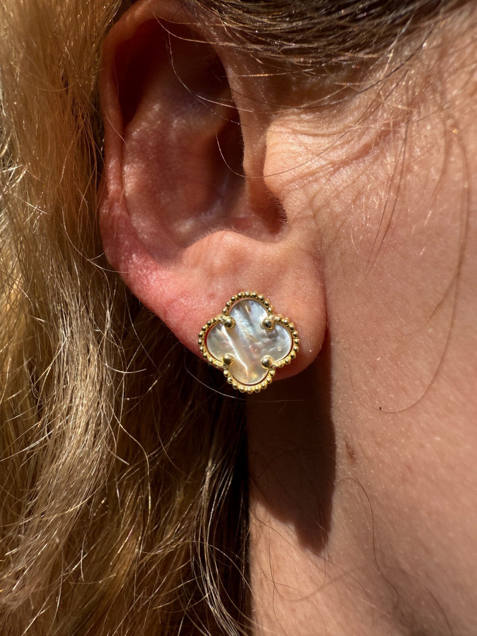 Mother Of Pearl Clover Earrings - 14k Gold Vermeil 925 Silver - 8mm-12mm