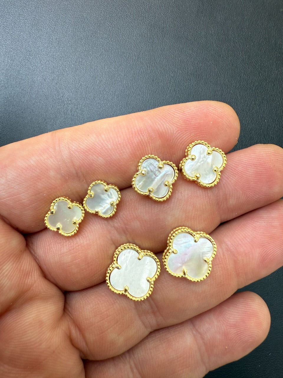 Mother Of Pearl Clover Earrings - 14k Gold Vermeil 925 Silver - 8mm-12mm