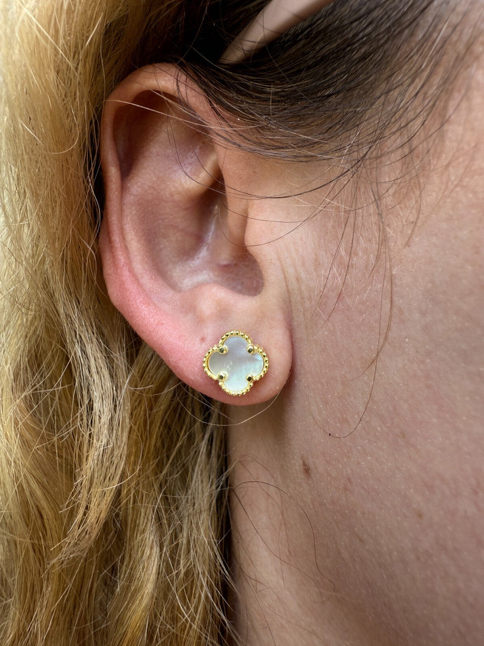 Mother Of Pearl Clover Earrings - 14k Gold Vermeil 925 Silver - 8mm-12mm