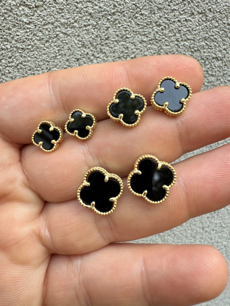 Black Onyx Clover Earrings - 14k Gold Vermeil 925 Silver - 8mm-12mm