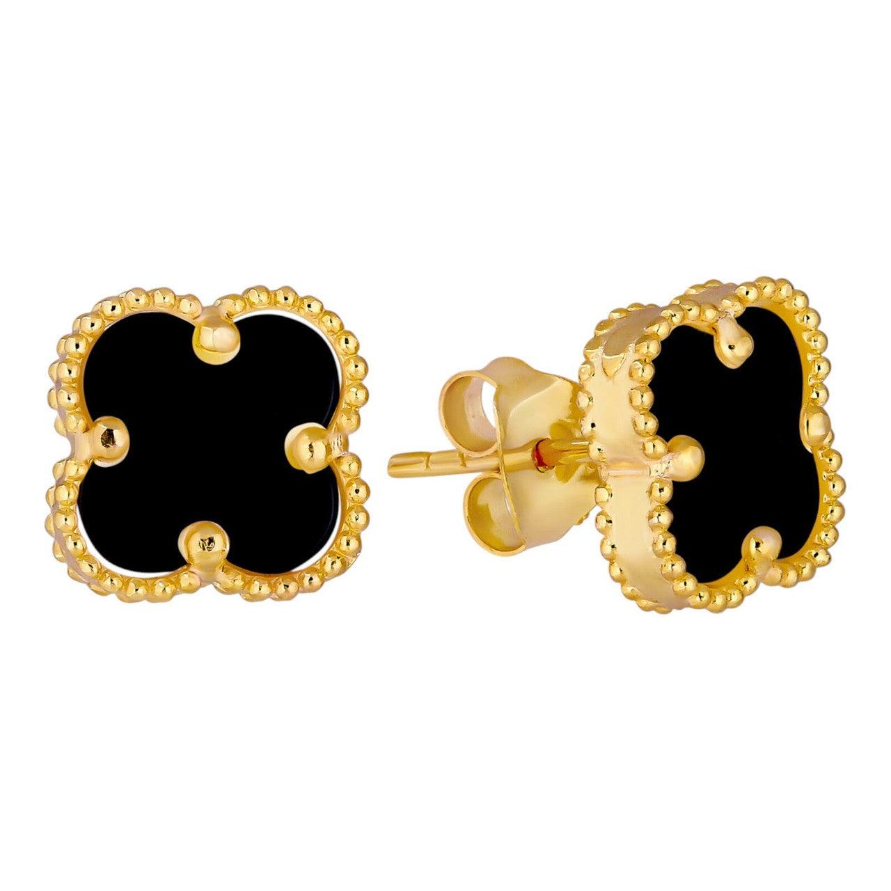 Black Onyx Clover Earrings - 14k Gold Vermeil 925 Silver - 8mm-12mm