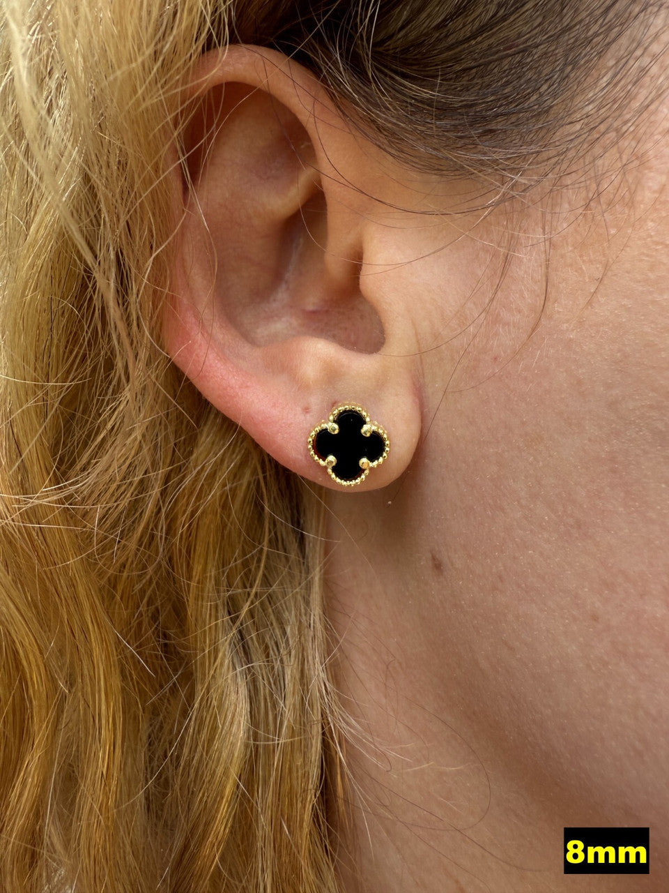 Black Onyx Clover Earrings - 14k Gold Vermeil 925 Silver - 8mm-12mm