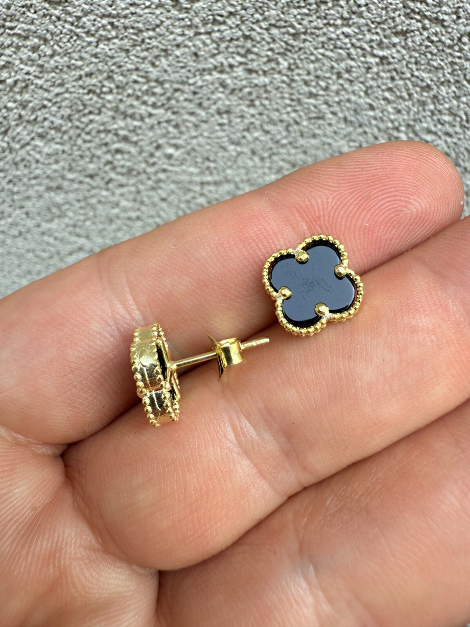 Black Onyx Clover Earrings - 14k Gold Vermeil 925 Silver - 8mm-12mm