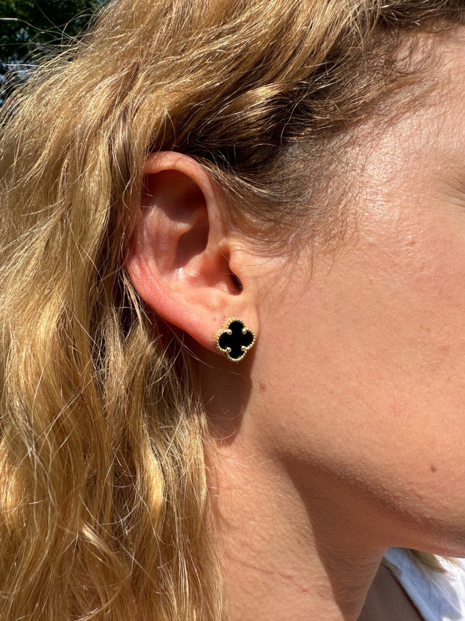 Black Onyx Clover Earrings - 14k Gold Vermeil 925 Silver - 8mm-12mm