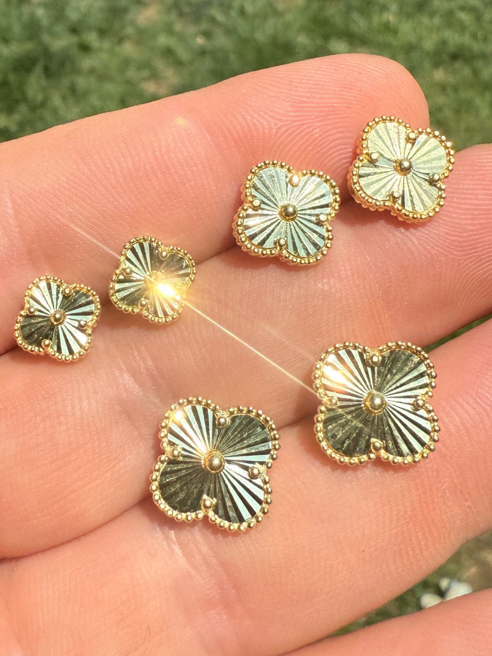 Diamond Cut Clover Earrings - 14k Gold Vermeil 925 Silver - 8mm-12mm